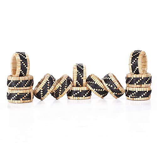 Rattan Napkin Rings, Woven Serviette Ring For Wedding Party Baby Shower Dinning Table Occasion Everyday Family Gatherings Set Of 12 - A Beautiful Emphasize To Your Dining Table Decor - Black/Natural #TOP1