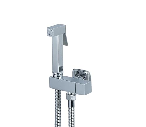 Quirxio Ensemble de pulvérisateur de bidet mural gris en laiton brossé doré pour toilettes, pistolet haute pression (chromé)
