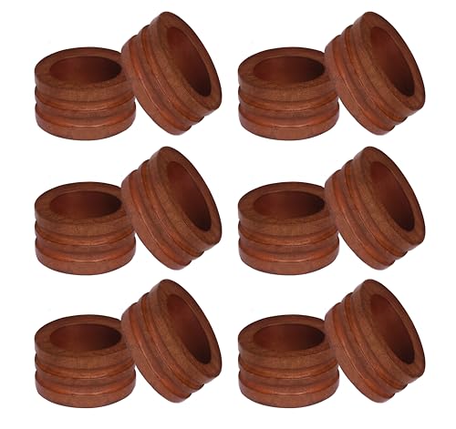 Image of COTTON CRAFT Solid Wood Fluted Napkin Rings - Set of 12-100% Acacia Wood - Round Handmade Napkin Holder - Rustic Farmhouse Table Decor for Everyday, Thanksgiving, Christmas, Holiday Dining - Natural