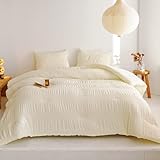 Weigelia Boho Bettwäsche-Set Queen Size Beige Seersucker Bettdecke und 2 Kissenbezüge, weiche und flauschige Daunenalternative Mikrofaser Bettdecke für alle Jahreszeiten
