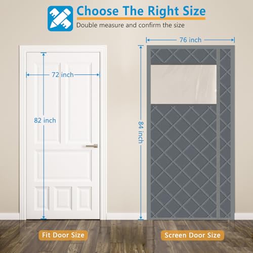 Magnetic Thermal Insulated Door Curtain, 72 x 82 Inch Winter Door Cover Curtain Size 76 x 84 Waterproof Thick Insulation Blanket with Visible Window Side Opening Gray — view 2