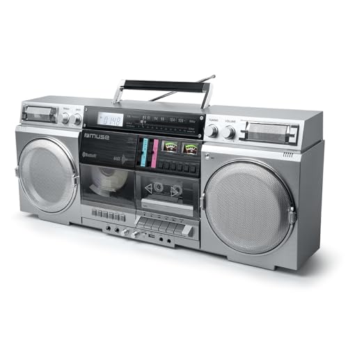 Bmi Enceinte Portable HiFi Muse M-380 GBS Ghetto Blaster Enregistreur de Cassette CD Radio FM Bluetooth - 80W - Écran LCD