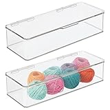 mDesign Stackable Plastic Craft, Sewing, Crochet Storage Container Box with Attached Lid - Compact...