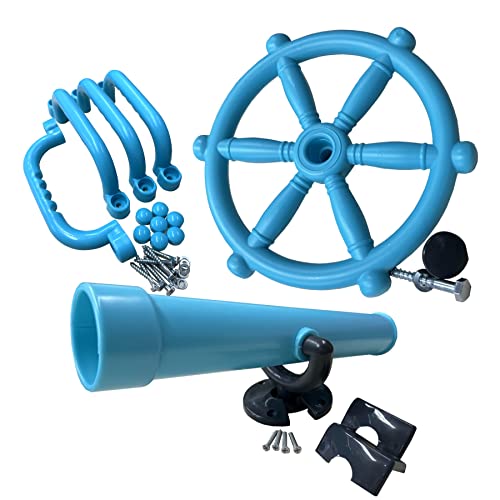 Loggyland Zubehörset für Spielturm Lenkrad + Fernrohr + 4 Handgriffe Sparset Zubehör Set Türkis