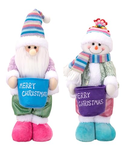 finoki 2PCS Weihnachtssüßigkeiten Boxen Weihnachtsdeko Figuren mit Geschenktüte Farbenreich Vliesstoff Weihnachten Weihnachtsmann Schneemann niedlich Puppe mit Regenbogenhut
