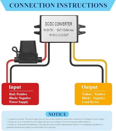 DC Buck Converter 17V-72V to 12V, DC Voltage Converter 24V/36V/48V/60V/72V to 12V 5A 60W MAX, 20V-72V to 12V 5A Step Down Power Transformer Module for Automotive, Trucks, Instruments 5