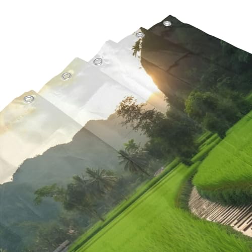 Rideau de douche moderne minimaliste imprimé champ de riz vert imperméable 183cm