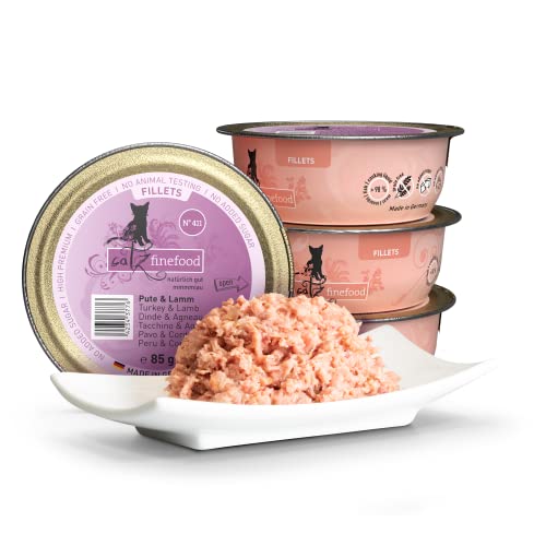 catz finefood Katzenfutter nass feine Filets No. 411 Pute & Lamm in Jelly - getreidefreies Nassfutter für Ihre Katze ohne Zucker - Katzennassfutter vom Feinste in Gelee, 85 g (12 er Pack)
