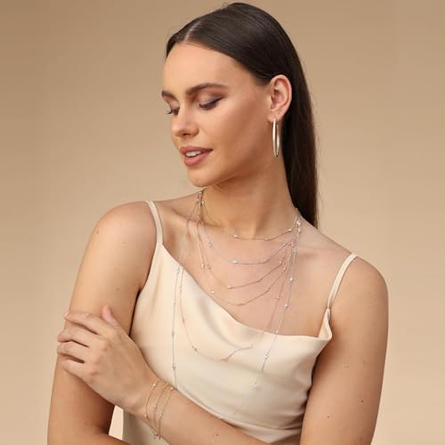 2.9MM Round Lab Created Moissanite Bezel Set Yard Station Chain Necklace In 14k Gold Over Sterling Silver 16'' To 36" (0.60 Ct To 1.60 Ct), Mother's Day Gift For Her4