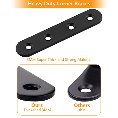 30 Pcs Black Straight Braces, Cast Iron 100Mm X 20Mm X 3Mm Heavy Duty Corner Braces For Wood, Mending Plate Connector Joining Bracket For Fence, Shelves, Furniture And Cabinet, Round End #TOP4
