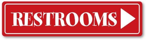 GRX1123 Aluminum Sign LARGE 24 in x 6 in: RESTROOMS. ARROW RIGHT (red/white) Style 3