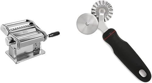 MARCATO Atlas 150 Máquina de pasta, fabricada en Italia, incluye cortador, manivela e instrucciones (idioma español no garantizado), acero