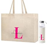 Set Personalizado de Bolsa y Botella de Cristal, Bolsa de Poliéster con Nombre e Inicial, Botella 500ml con Funda de Neopreno