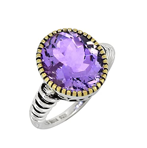 Yotreasure 12X14 Mm Amethyst 18Kt Gold Over Silver Chunky Ring #TOP6
