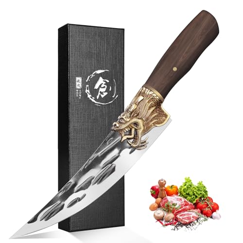 Purple Dragon kochmesser Hochwertiges Küchenmesser Geeignet zum Schneiden von Fleisch, und Gemüse Chefmesser Fleischmesser mit Rosenholzgriff und Fingerschutz Geschenke für Männer