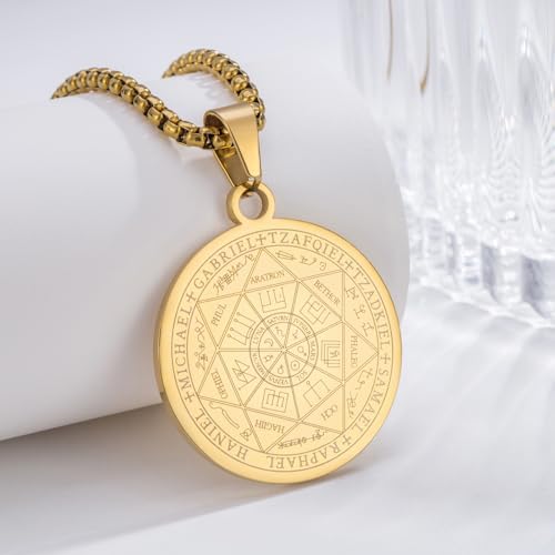 Seven Archangels Pendant Necklace, Stainless Steel Seal of the Seven Archangel For Men Women Protection Amulet Michael Coin Pendant Necklace with Chain2