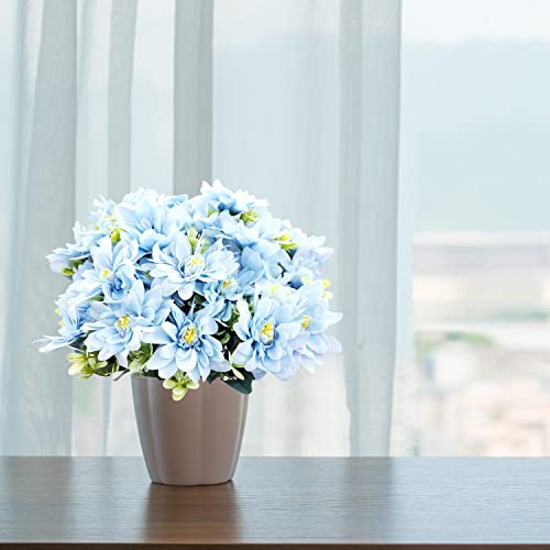 Guagb Artificial Silk Dahlia Flowers Bulk 5 Bundles 25 Heads Faux Fake Bouquets Arrangements for Home Indoor Outdoor Garden Porch Table Vase Wedding Decor (Blue)