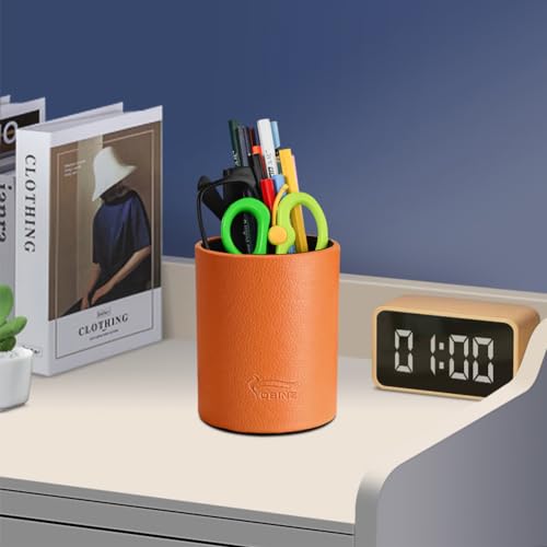 Image of Pen Pencil Holder Cup Container PU Leather Desk Organizer Stand Decor Brush Scissor Holder Decoration Office Desk Home School