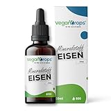 Vegan Drops® - Eisen Tropfen - 20mg Eisen pro Tagesdosis - 800 Tropfen, 50ml - vegan, ohne Alkohol & in Deutschland produziert - zur Verringerung von Müdigkeit