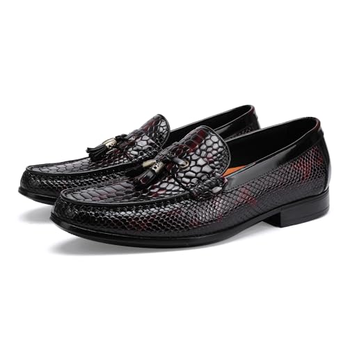 Men's Tassel Dress Shoes, Fashion Crocodile Printed Classic Leather Slip on Loafers Tassel Shoes2