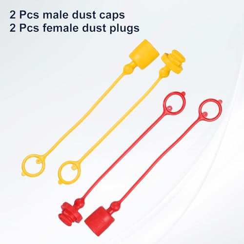 Image of HARFINGTON 2Sets 3 /8 Hydraulic Hose Dust Cap and Plug Kit, ISO-A Male Dust Cap & Female Plug Cover Quick Disconnects Air Coupler Cover Port Plug Fittings with Retention Ring, Red /Yellow