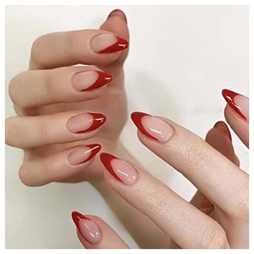 Kamize Press on Nails Medium French Fake Acrylic Nails Full Cover Red False Nails for Women and Girls24PCS