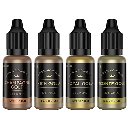 Metallic Alcohol Ink Set - Gold Metallic Mixatives Alcohol Pigment, High Concentrated With Extreme Shimmer Alcohol-Based Inks For Epoxy Resin Yupo Tumblers Cups Fluid Art Painting (4 * 15Ml/.5 Fl Oz) #TOP7