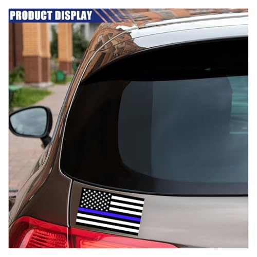 Image of BDZMC 3PCS American Flag Car Sticker Decal, 4.4 X 2.4 Inch Thin Blue Line Reflective Sticker, American Flag Window Decal, Police Support Bumper Decals for Trucks Cars Laptop Motorcycles (Black /Blue)