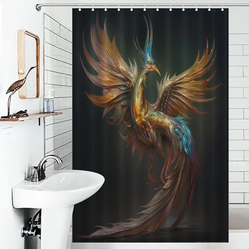 Rideau de douche lavable en machine tissu polyester imperméable baignoire angle phénix animalier - 6