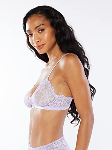 Savage X Fenty, Women's, Floral Lace & Mesh Bralette, Wireless, U-Back, Adjustable Straps, Mesh, Unlined, Purple Lavender, M #TOP2