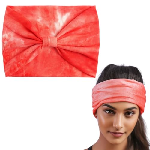 Image of XFYT Wide Tie-Dye Sports Chic Hair Bands | Super Soft Stretch Microfibre high Sweat absorbtion Head Band for Women Girls Yoga Sports Fitness Gym (Red)
