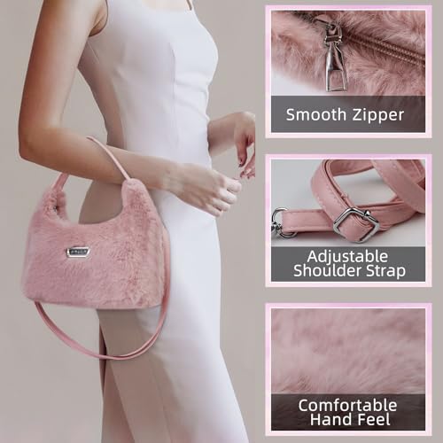FuninCrea Plush Women's Shoulder Handbags Trendy Crossbody Bags with Zipper, Small Handbags with Removable Shoulder Strap3
