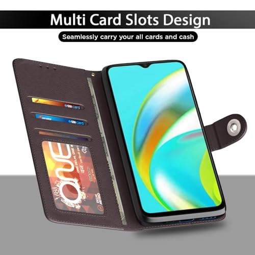 Image of Pikkme Flip Cover Leather Finish | Inside TPU with Card Pockets | Wallet Stand and Shock Proof | Complete Protection Button Flip Case for Realme C12 / Realme Narzo 20 / Narzo 30A / Realme C25 (Coffee)