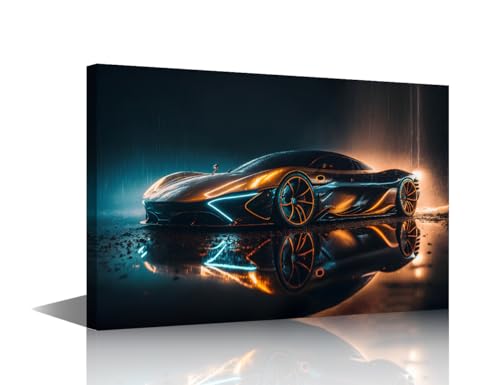 1 Panel Modern Wall Art Sleek Futuristic Luxury Car, Shiny Reflective Metal Surfaces Covered in Raindrops Pictures Print on Canvas Wall Art for Home Office Wall Decorations, 18 Wx12 H