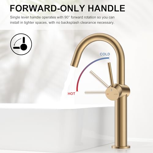 KENES Champagne Bronze Vessel Sink Faucet, Single Handle Gold Tall Bathroom Faucet Single Hole, Bathroom Vanity Faucet with Pop Up Drain and Supply Lines, KE-9005C-CB by KENES - Used condition - Image 4