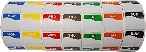 Days of The Week Labels by HEALUA - Includes All 7 Days - 1000 Self Adhesive Labels per roll - 7000 Day Stickers for Food Labeling - Food Rotational Labeling Dots - Food Label