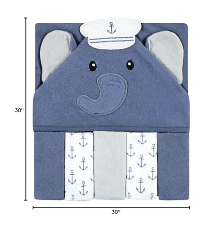 Image of Hudson Baby Unisex Baby Hooded Towel and Five Washcloths, Sailor Elephant, One Size