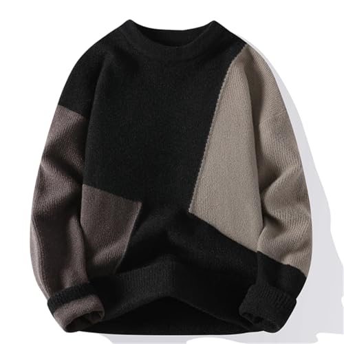 Men's Casual Long-Sleeved Sweater Loose Diamond Plaid Pullover Slim Sweater Coffee Asia L(168cm-58kg)
