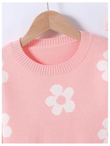 Image of BEAUDRM Girl's Cute Bow Sweater Crew Neck Long Sleeve Drop Shoulder Loose Pullover Tops
