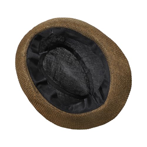 Image of Short Brim Straw Fedora Hat Sun Protection Panama Hat Packable Jazz Beach Cap Roll Up Trilby Cap for Men Women