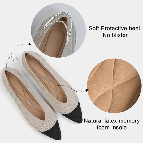Image of TINGRISE Women's Flats Shoes Pointed Toe Knit Ballet Comfortable Dressy Slip On Flat