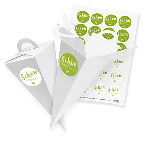 itenga 24x Geschenktüte Gastgeschenk Schultüte Weiß 21 cm mit...