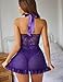 Avidlove Women Lace Nightwear Halter Lace Strap Chemise Babydoll Lingerie Set Dark Violet