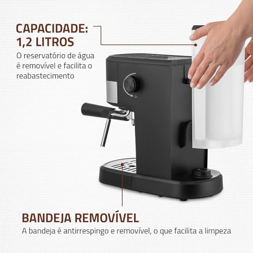 Cafeteira Espresso Dolce Crema 20 Bar, Mondial, Preto/Inox, 1200W, 220V - C-20-EC