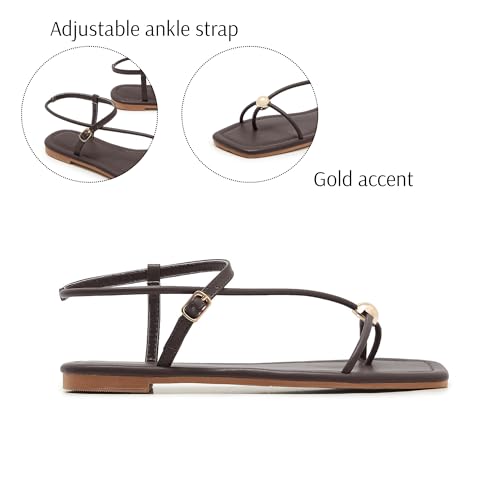 Strappy Flat Sandals for Women Open Square Toe Silver Ball Thong Sandal Summer Dressy Beach Flip Flop Slides3