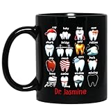Funny Tooth Dentist Ceramic Coffee Mug Gift For Dentist Dental Assistant Hygiene Orthodontist, Personalized Dental Assistant Black Coffee Cup 11 15 Oz, Custom Name Dental Cup Gift, Orthodontist Mug