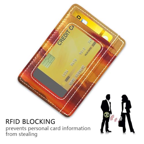 Sunset River Orange Pattern leather mens slim wallets with money clip RFID Blocking id card holder for Men and Women3