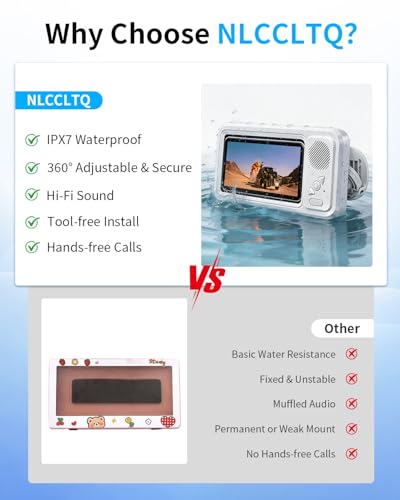 Shower Phone Holder Waterproof for iPhone Bathroom Fan with Speaker Bluetooth Water Proof Wall Mounted Mirror Mount Bath Screen Case Accessories Mount Cell Altavoz Impermeable Buddy in Bathtub