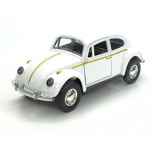 Image of Classic Vintage VW Beetle Diecast Metal Pullback Toy car with Openable Doors for Kids | 1:36 Scale Model | Pull Back | Gift for Boys Girls (White)