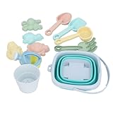 HUSHUI Juego de Juguetes de Playa, 11 Piezas de Cubo de Plegable y Palas con Moldes de Coloridos para Actividades de Verano para Niños en el Patio de Juegos, Piscina de Playa (Azul)